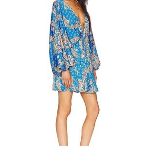 Free People Blue and Orange Long Sleeve Dress